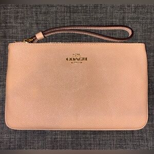 Large Coach Beige Peach Leather Wristlet